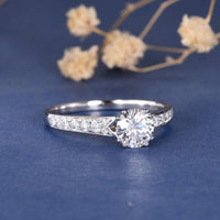 1.00CT Round Cut White Gold Double Prong Pave Set Moissanite Engagement Ring - JBR Jeweler