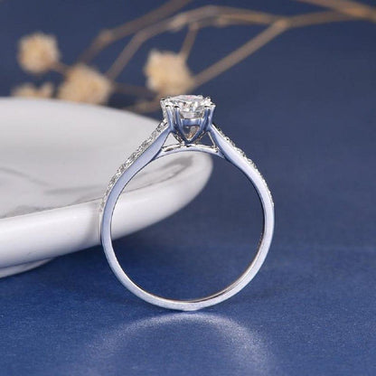 1.00CT Round Cut White Gold Double Prong Pave Set Moissanite Engagement Ring - JBR Jeweler