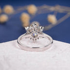 1.00CT Round Cut White Gold Halo Flower Snowflake Cluster Moissanite Engagement Ring - JBR Jeweler