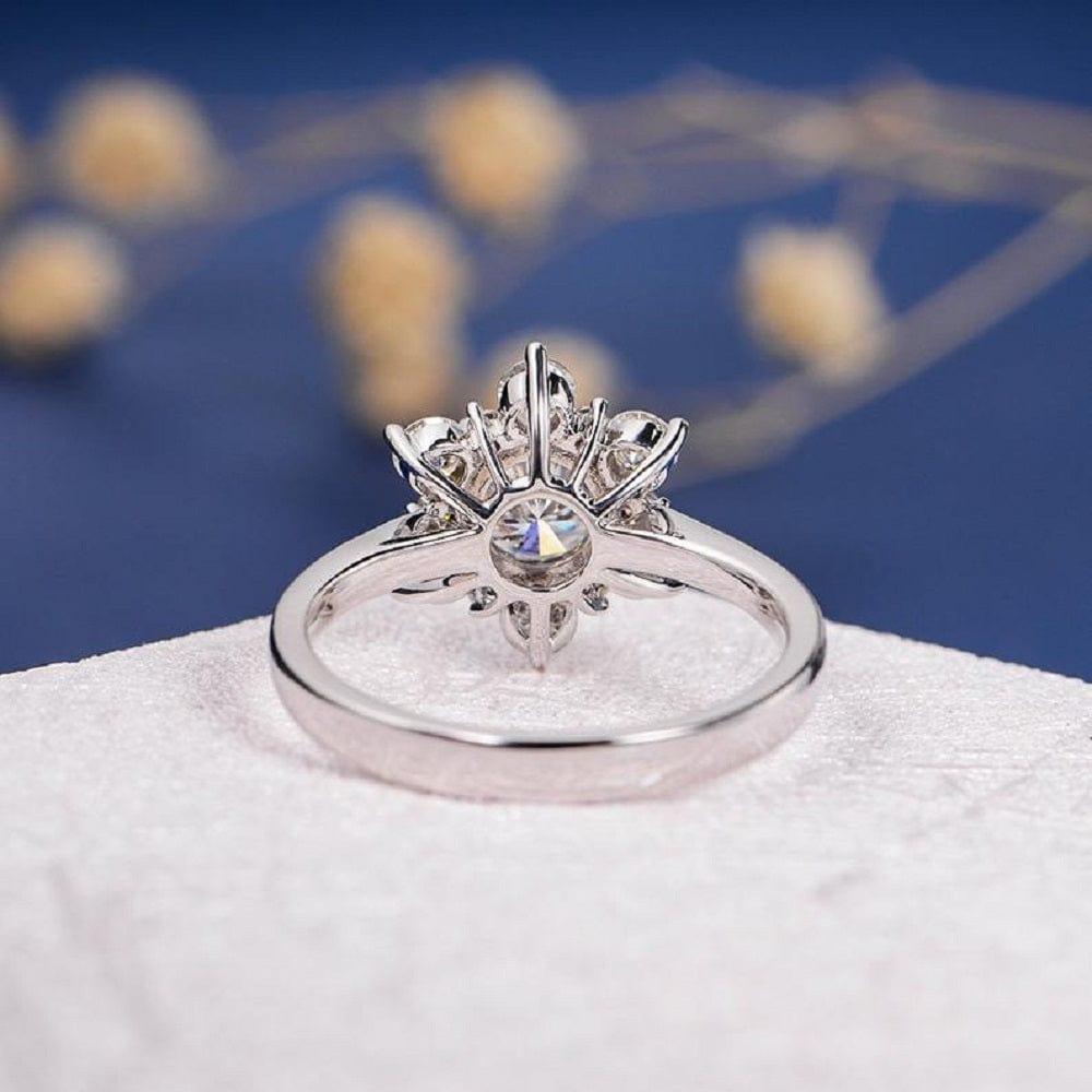 1.00CT Round Cut White Gold Halo Flower Snowflake Cluster Moissanite Engagement Ring - JBR Jeweler
