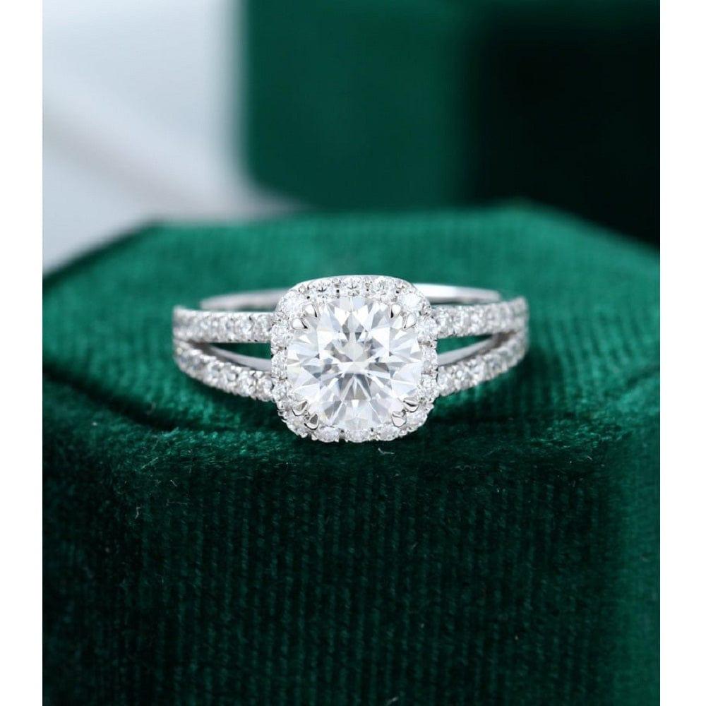 1.00CT Round Cut White Gold Halo Half Eternity Wedding Moissanite Anniversary Ring