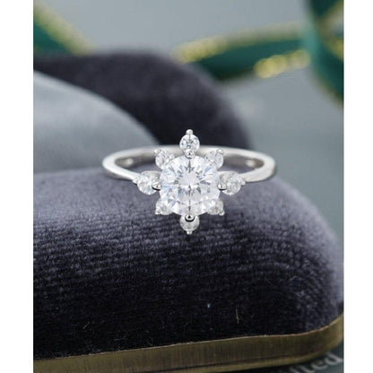 1.00CT Round Cut White Gold Unique Flower Halo Style Moissanite Engagement Ring - JBR Jeweler