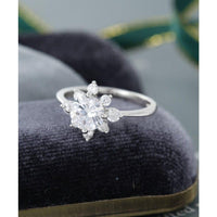 1.00CT Round Cut White Gold Unique Flower Halo Style Moissanite Engagement Ring - JBR Jeweler