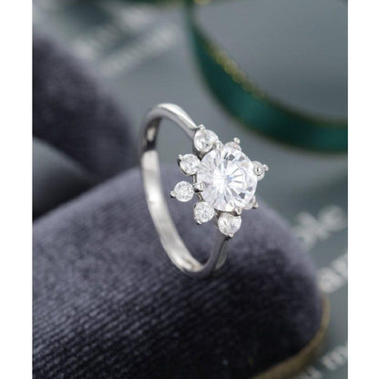 1.00CT Round Cut White Gold Unique Flower Halo Style Moissanite Engagement Ring - JBR Jeweler