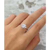 1.00CT Round Cut White Gold Unique Flower Halo Style Moissanite Engagement Ring - JBR Jeweler