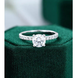 1.00CT Round Cut White Gold Unique Half Eternity Solitaire Moissanite Engagement Ring - JBR Jeweler