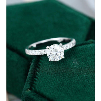 1.00CT Round Cut White Gold Unique Half Eternity Solitaire Moissanite Engagement Ring - JBR Jeweler