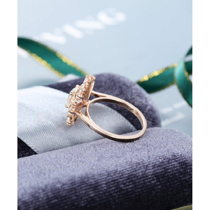 1.00CT Round Cut Yellow Gold Baguette Halo Moissanite Engagement Ring Gift - JBR Jeweler