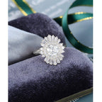 1.00CT Round Cut Yellow Gold Baguette Halo Moissanite Engagement Ring Gift - JBR Jeweler