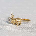 1.00CT Round Cut Yellow Gold Leaf Flower Wedding Leaves Twig Moissanite Engagement Ring - JBR Jeweler