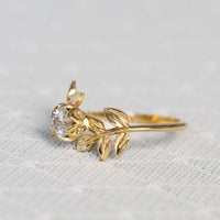 1.00CT Round Cut Yellow Gold Leaf Flower Wedding Leaves Twig Moissanite Engagement Ring - JBR Jeweler