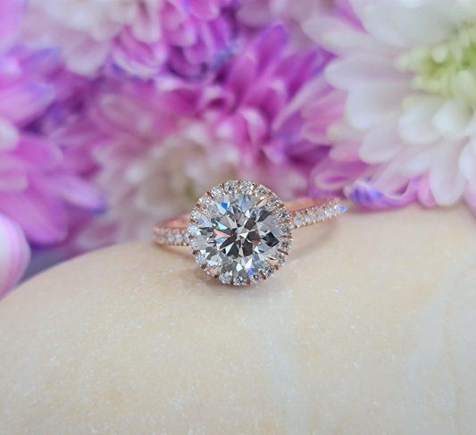 1.00Ct Round Shaped Lab Grown Diamond Halo Style Engagement Ring - JBR Jeweler