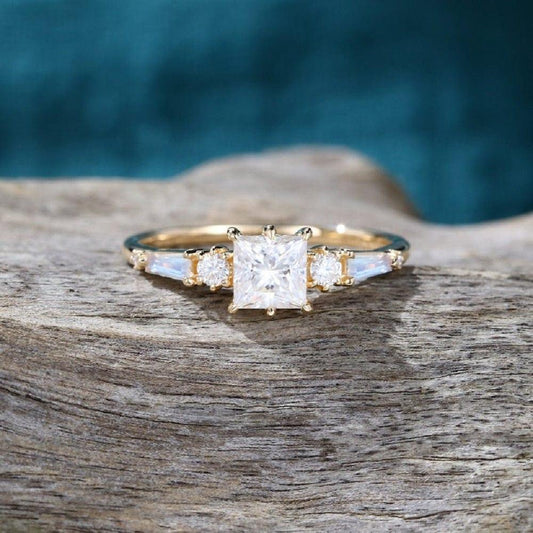 1.00CT Unique Cluster Princess Cut Rose Gold Promise Moissanite Engagement Ring - JBR Jeweler