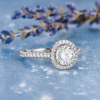 1.00CT White Gold Classic Halo Wedding Moissanite Engagement Ring - JBR Jeweler