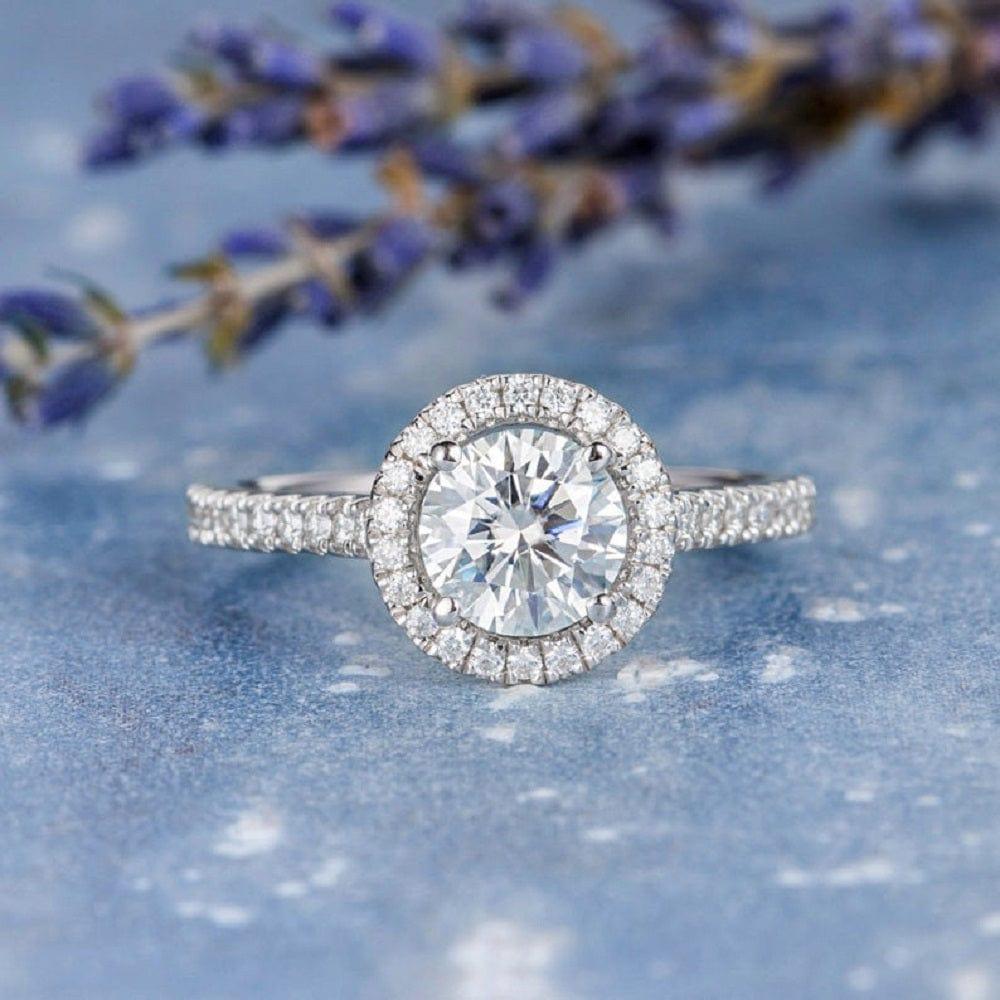 1.00CT White Gold Classic Halo Wedding Moissanite Engagement Ring - JBR Jeweler