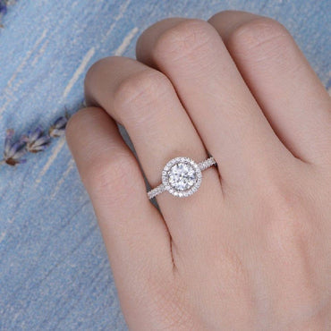 1.00CT White Gold Classic Halo Wedding Moissanite Engagement Ring - JBR Jeweler