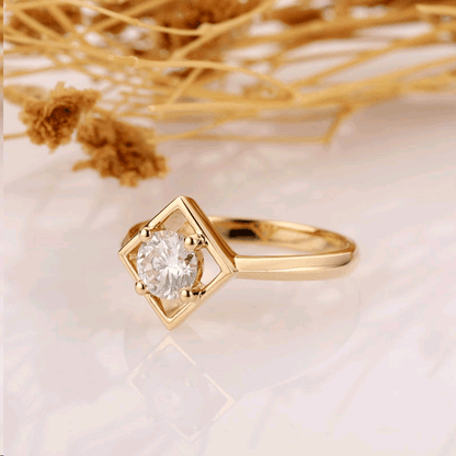 1.0CT Round Cut Brilliant Moissanite Solitaire Yellow Gold Wedding Anniversary Ring - JBR Jeweler