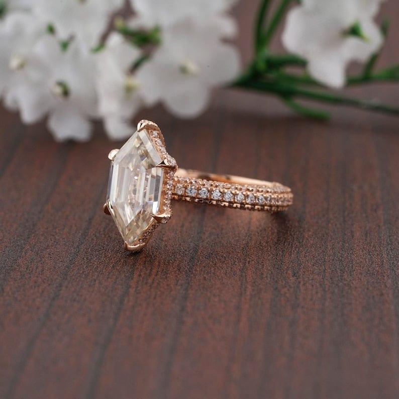 Hexagon Criss and Kite Antique Cut Moissanite Ring – JBR Jeweler