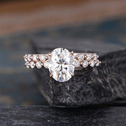 1.20CT Oval Cut Rose Gold Moissanite Engagement Ring Sets With Matching Band - JBR Jeweler