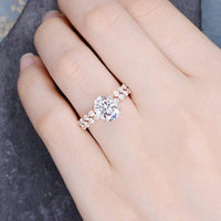 1.20CT Oval Cut Rose Gold Moissanite Engagement Ring Sets With Matching Band - JBR Jeweler