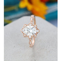 1.20CT Oval Cut Rose Gold Unique Flower Halo Moissanite Engagement Ring - JBR Jeweler