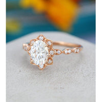 1.20CT Oval Cut Rose Gold Unique Flower Halo Moissanite Engagement Ring - JBR Jeweler