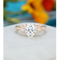 1.20CT Oval Cut Unique Rose Gold Cluster Baguette Wedding Moissanite Engagement Ring - JBR Jeweler