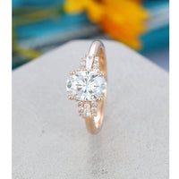 1.20CT Oval Cut Unique Rose Gold Cluster Baguette Wedding Moissanite Engagement Ring - JBR Jeweler