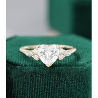 1.25 CT Heart Cut Yellow Gold Unique Cluster Moissanite Engagement Ring - JBR Jeweler