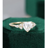 1.25 CT Heart Cut Yellow Gold Unique Cluster Moissanite Engagement Ring - JBR Jeweler