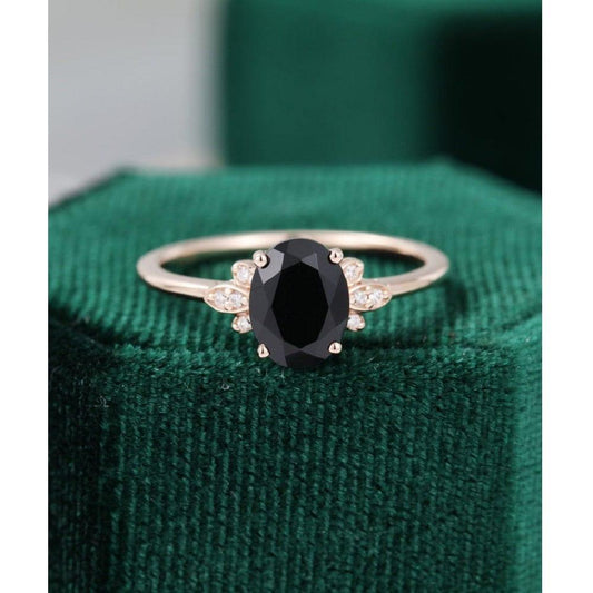 1.25 CT Oval Cut Black Moissanite Cluster Ring Rose Gold Unique Wedding Engagement Ring - JBR Jeweler