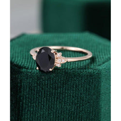 1.25 CT Oval Cut Black Moissanite Cluster Ring Rose Gold Unique Wedding Engagement Ring - JBR Jeweler