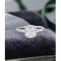 1.25CT Cushion Cut White Gold Halo Moissanite Engagement Promise Ring - JBR Jeweler