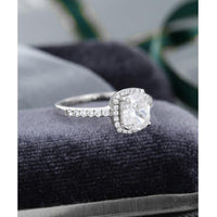 1.25CT Cushion Cut White Gold Halo Moissanite Engagement Promise Ring - JBR Jeweler