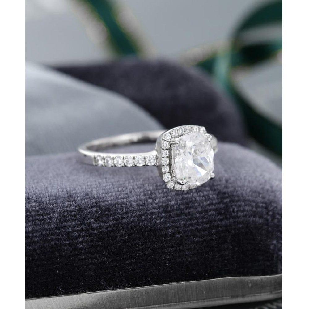 1.25CT Cushion Cut White Gold Halo Moissanite Engagement Promise Ring - JBR Jeweler