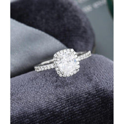 1.25CT Cushion Cut White Gold Halo Moissanite Engagement Promise Ring - JBR Jeweler