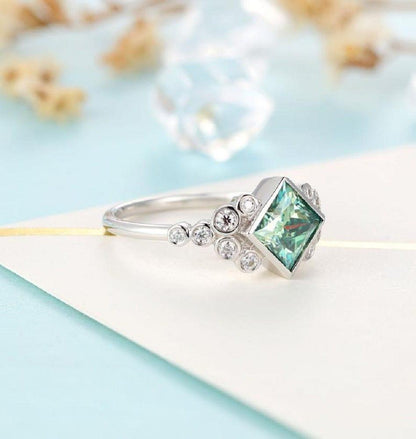 1.25CT Green Princess Cut Moissanite Engagement Ring - JBR Jeweler