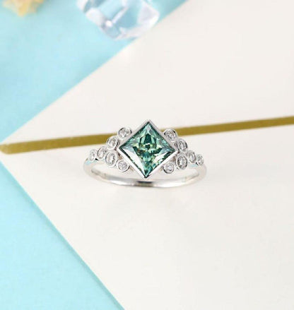 1.25CT Green Princess Cut Moissanite Engagement Ring - JBR Jeweler