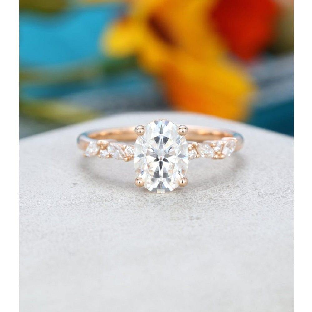 Oval Cut Rose Gold Cluster Marquise Moissanite Engagement