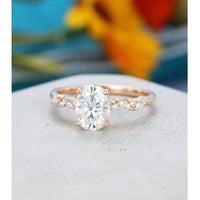 1.25CT Oval Cut Rose Gold Cluster Marquise Moissanite Engagement Wedding Ring - JBR Jeweler