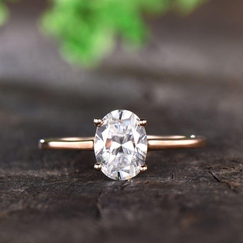 1.25CT Oval Cut Rose Gold Solitaire Plain Band Moissanite Engagement Ring - JBR Jeweler