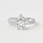 1.25CT Round Cut Lab Grown Diamond Crown Bridal Ring Set with Band (2PCS) - JBR Jeweler