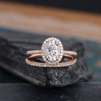 1.30CT Oval Cut Diamond Halo Bridal Moissanite Ring With Matching Band - JBR Jeweler