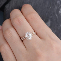 1.30CT Oval Cut Diamond Halo Bridal Moissanite Ring With Matching Band - JBR Jeweler