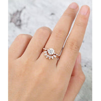 1.30CT Round Cut Art Deco Vintage Curved Moissanite Engagement Ring Set - JBR Jeweler