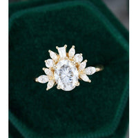 1.40 CT Oval Cut Cluster Yellow Gold Moissanite Engagement Ring - JBR Jeweler