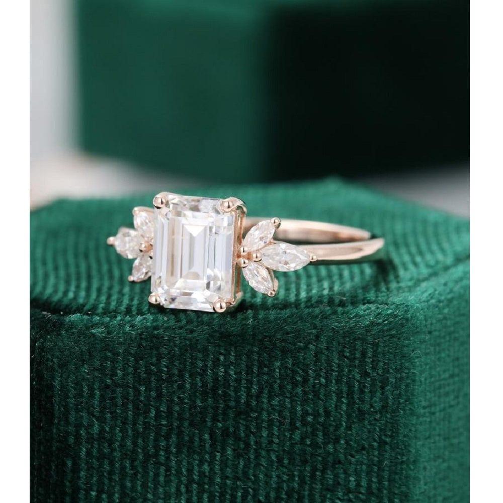 CT Emerald Cut Unique Rose Gold Marquise Accent Moissanite