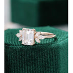 1.5 CT Emerald Cut Unique Rose Gold Marquise Accent Moissanite Engagement Ring - JBR Jeweler
