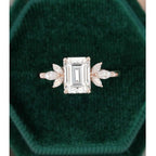 1.5 CT Emerald Cut Unique Rose Gold Marquise Accent Moissanite Engagement Ring - JBR Jeweler