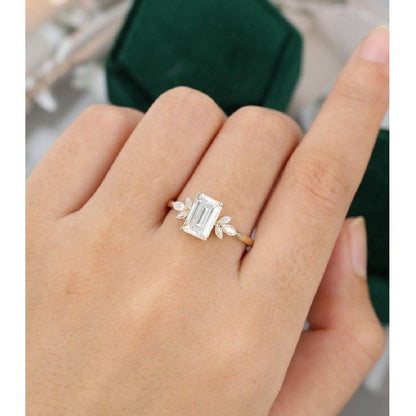 1.5 CT Emerald Vintage Yellow Gold Unique Moissanite Engagement Ring - JBR Jeweler